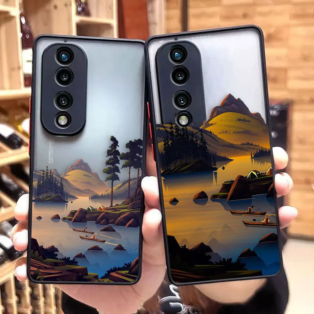 

Matte Phone Case for HONOR 70 50 30S 30 20 8X 9A 9X PLAY 4T X7 X8 X9 X10 5G V40 Case Funda Landscape Sunrise Sunset Hand-painted