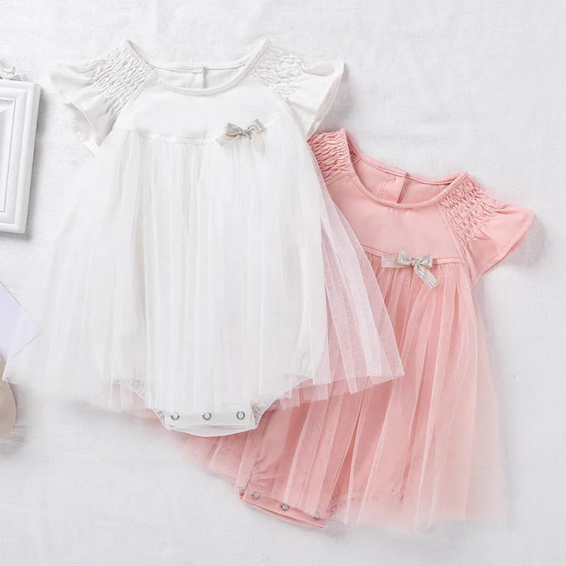 0-24M Toddler Baby Girls Clothes Summer Baby Girl Bodysuits Lace Stitching  Princess Dress Newborn Baby Cotton Jumpsuit