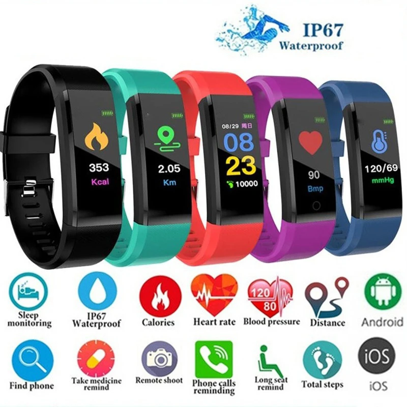 Men Watch 115 Plus Smart Sport Watches Health Wristband Heart Rate Fitness Bluetooth-compatible Pedometer Bracelet Waterproof