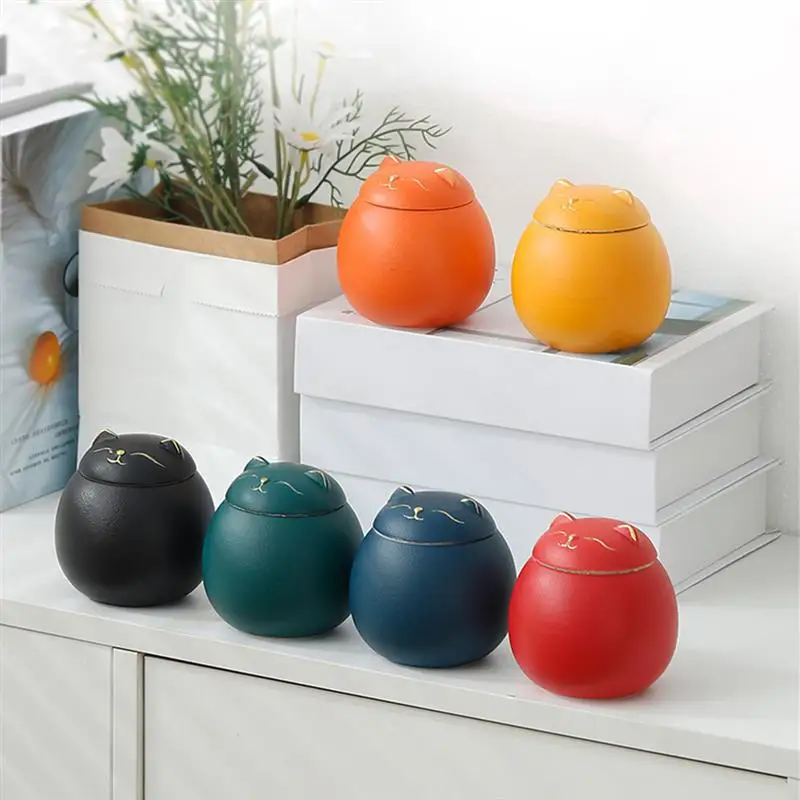 

Ceramic Tea Canister Fortune Cat Pattern Food Storage Holder Airtight Tea Storage Jar