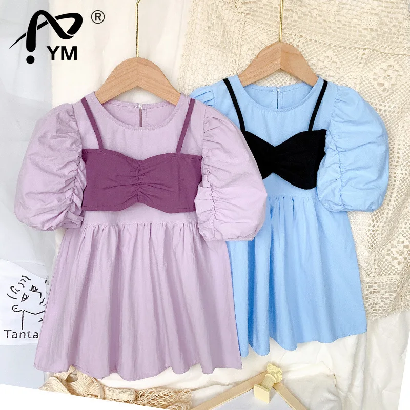 

New 2022Summer Girls Fashion Puffy Sleeve One Piece Dress Two Colors