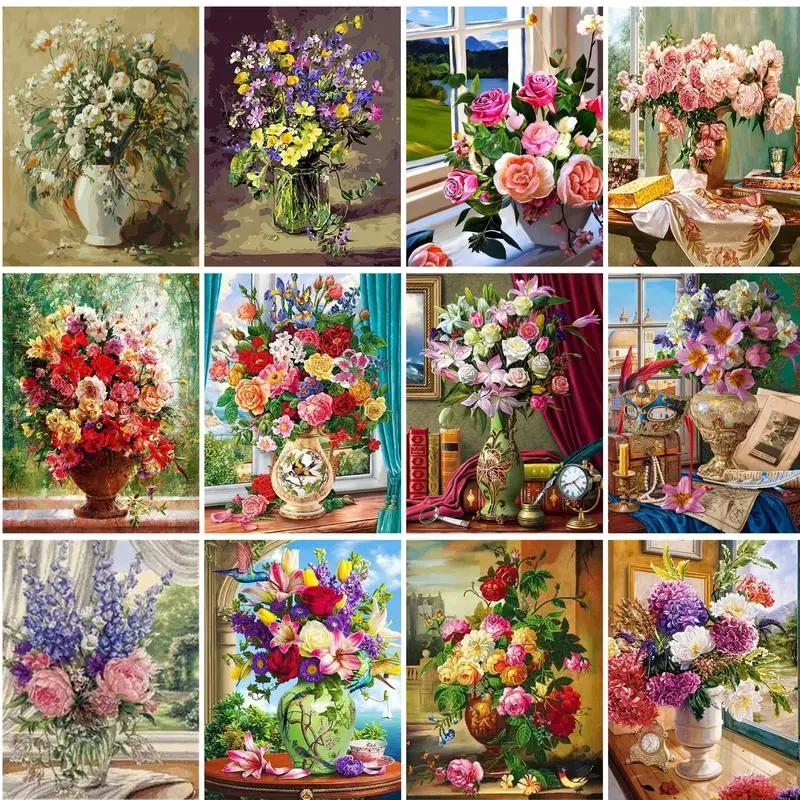 

GATYZTORY DIY Pictures By Number Flower in vase Kits Home Decor Painting By Numbers Drawing On Canvas HandPainted Art Gift