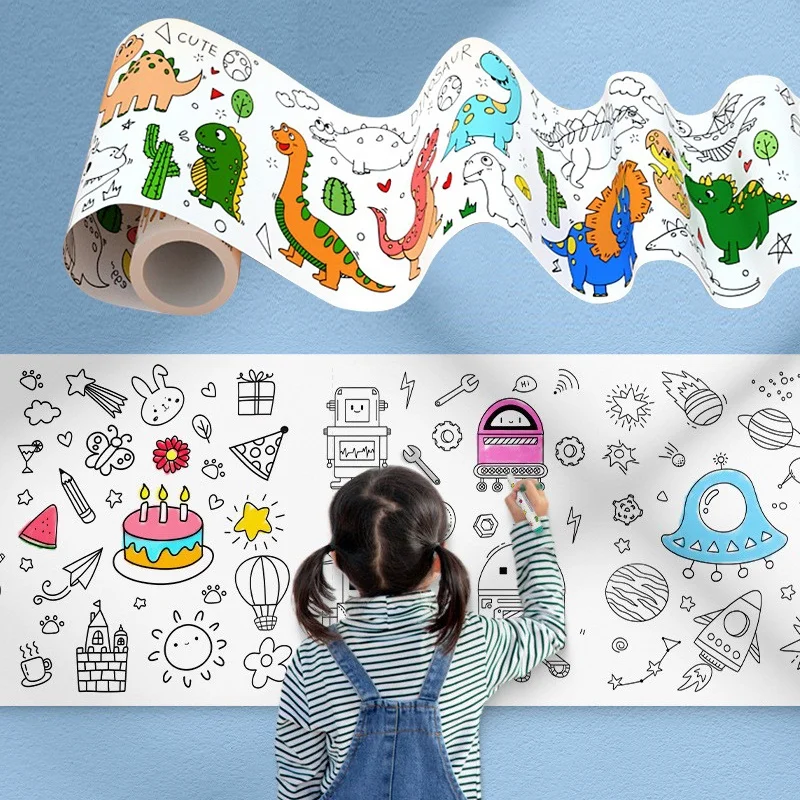 10 M Portable Children Drawing Roll Poster Child Graffiti Scroll Coloring Drawing Paper Long Scroll Kindergarten Wall Stickers