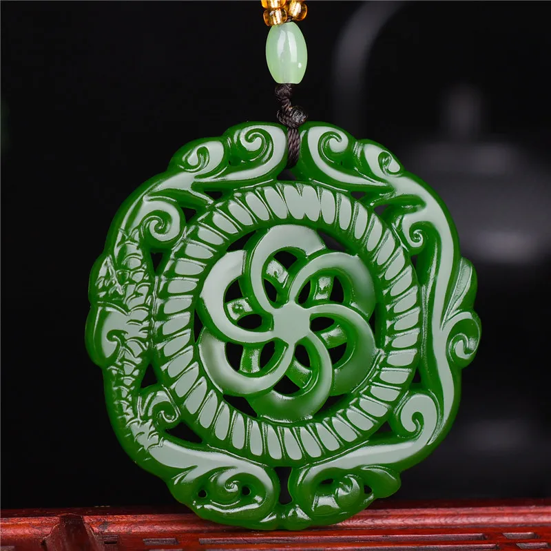 

Natural Turquoise Hand-carved Hollow Dragon and Phoenix Jade Pendant Fashion Boutique Jewelry Men and Women Necklace Accessories
