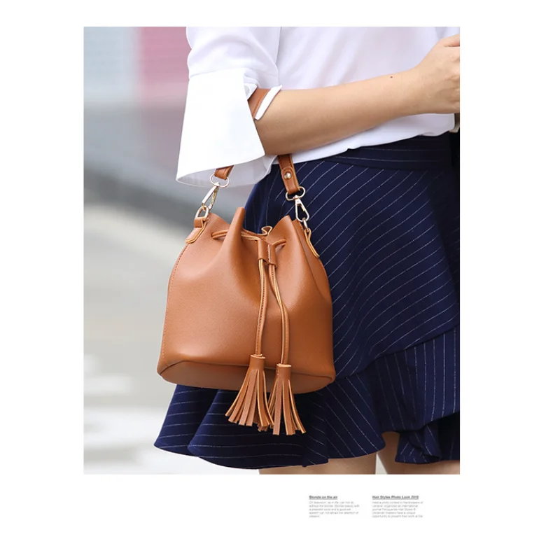 

Fashion Bucket Shoulder Bags For Women 2023 Drawstring Crossbody Bag Female Messenger Bags Ladies PU Leather Handbag Sac Femme