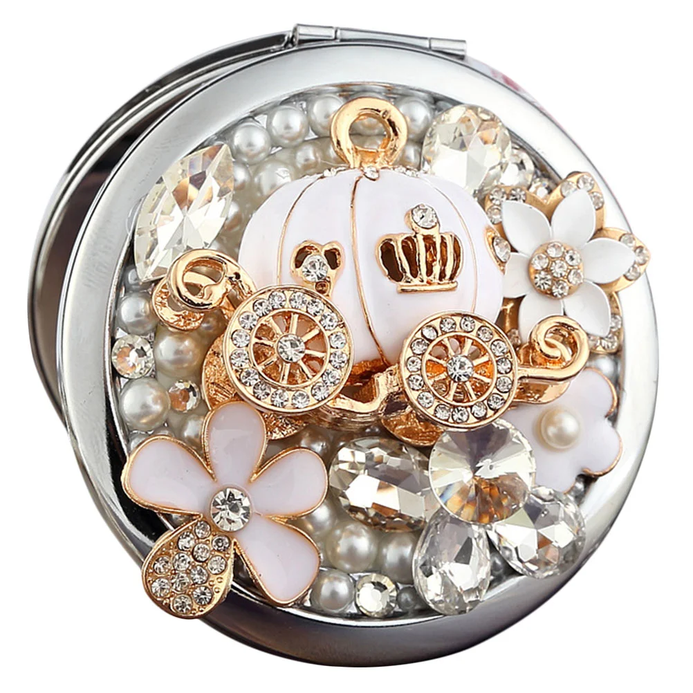 

Mirror Pocket Compact Travelmagnifying Pursemakeup Round Crystal Mini Carriage Pumpkin Rhinestone Portable Foldable Double