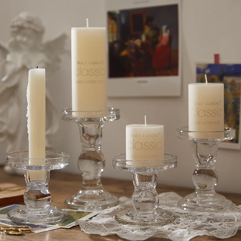 

INS French Retro Style Roman Column Glass Candlestick Room Decoration Candle Holders Coffee Shop Decorations Props