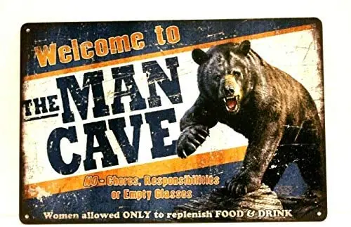 

Welcome to The Man Cave Rules Tin Metal Sign Vintage Style Garage Bear Den Beer,Wall Art Sign Size 12"x16"