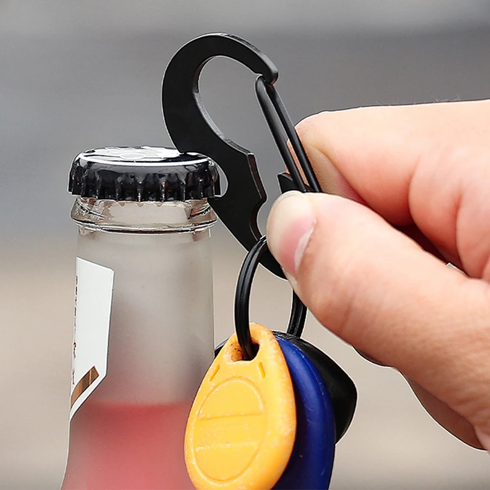 

2-in-1 Carabiner and Bottle Opener Stainless Steel Spring Snap Hook for Hiking D-Type Multifunctional Keychain with Ring S55