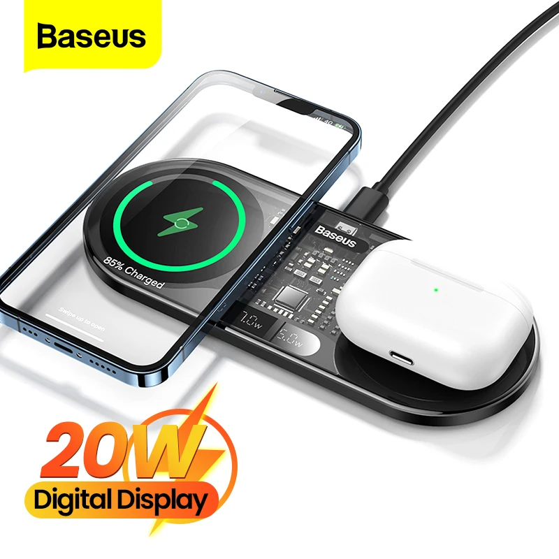 Baseus 20W Dual Qi Wireless Charger For iPhone 13 12 Pro Airpods 2 in 1 Induction Fast Wireless Charging Pad For Samsung Xiaomi