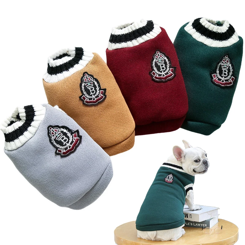 

For Small Dogs Style Cat Yorkie Warm Cat French College Clothes Dog Bulldog Chihuahua Medium Dog Coat Puppy Sweater Winter Vest