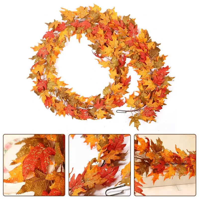 

Sprinkled Maple Leaf Rattan Artificial Fall Garland | Door Hanging Vine Wreath Thanksgiving Window Decoration Harvest Autumn