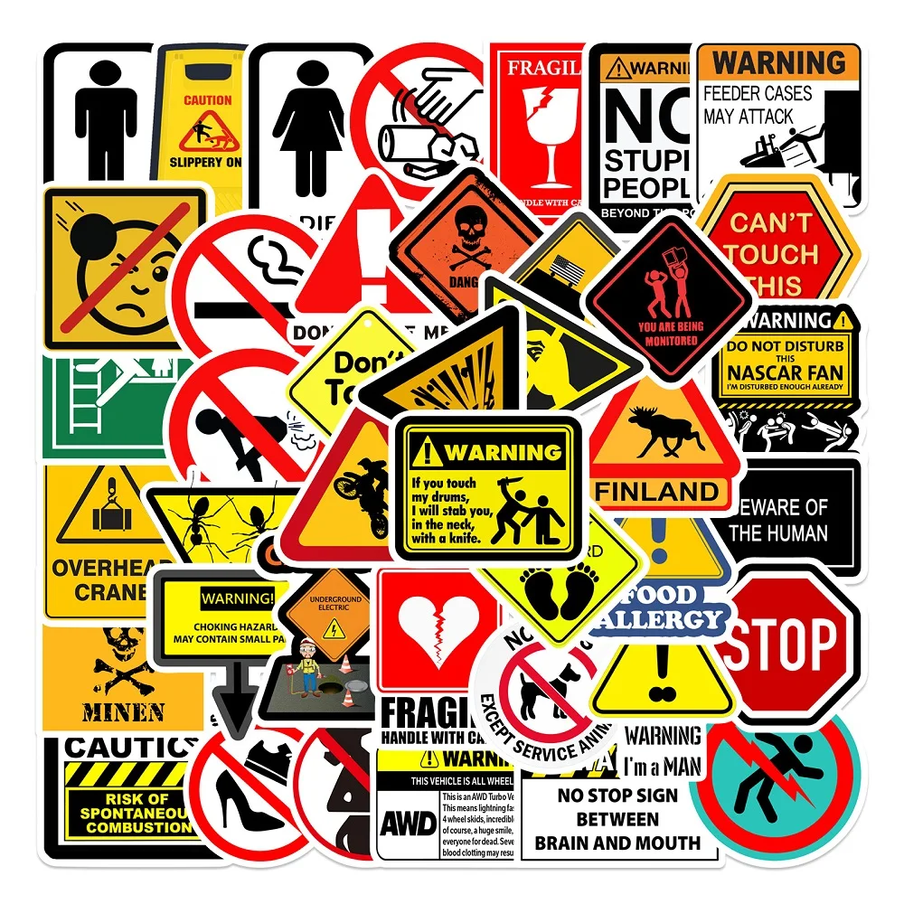 

10/30/50 PCS Warning Stickers Danger Banning Signs Reminder Waterproof Decal Sticker for DIY Laptop Motorcycle Luggage Snowboard