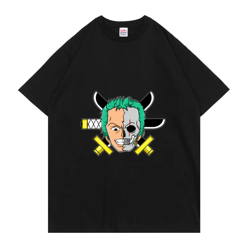 

Japanese Anime One Piece Roronoa Zoro Send Friends High Street Vintage Comic Print Pattern Tee Short-sleeved Loose Unisex Tshirt