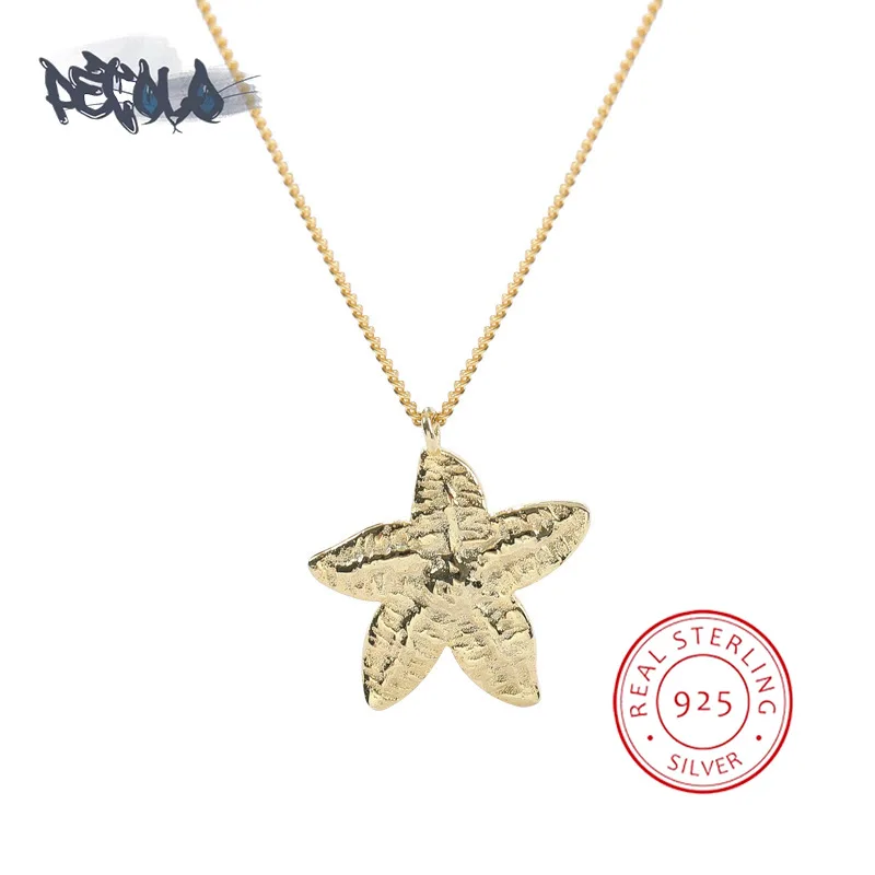 

Simple S925 Sterling Silver Necklace for Women Stylish 18k Flower Pendant Exquisite Starfish Clavicle Chain Anniversary Gift