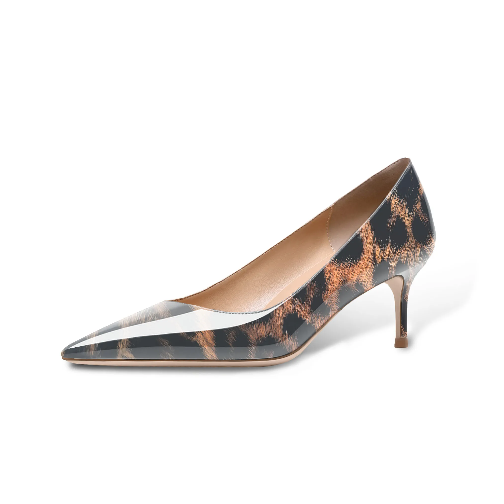 

Женские туфли-лодочки Odernee из лакированной кожи на среднем каблуке 6,5 см с острым носком и леопардовым принтом