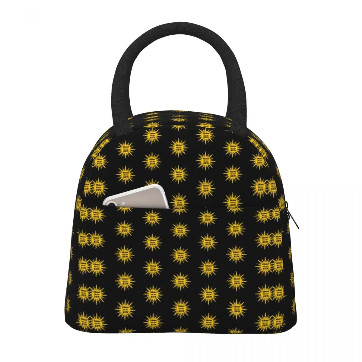 

Yellow Graphic Sun Lunch Bag Retro Print Outdoor Picnic Lunch Box Leisure Thermal Lunch Bags Oxford Portable Zipper Cooler Bag