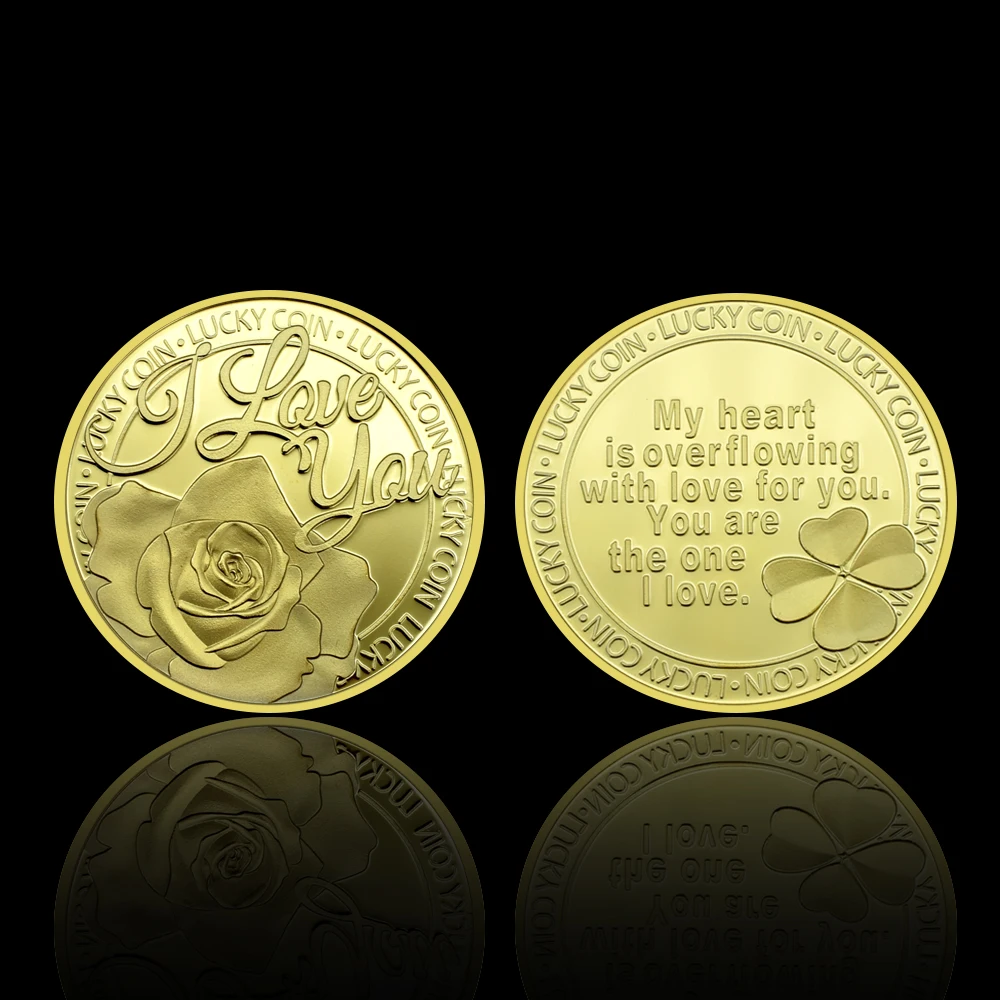 

You Are The Only One I Love Gold Plated Coins Rose and Four-leaf Clover Express Love Commemorative Coins Mothers Days Souvenir