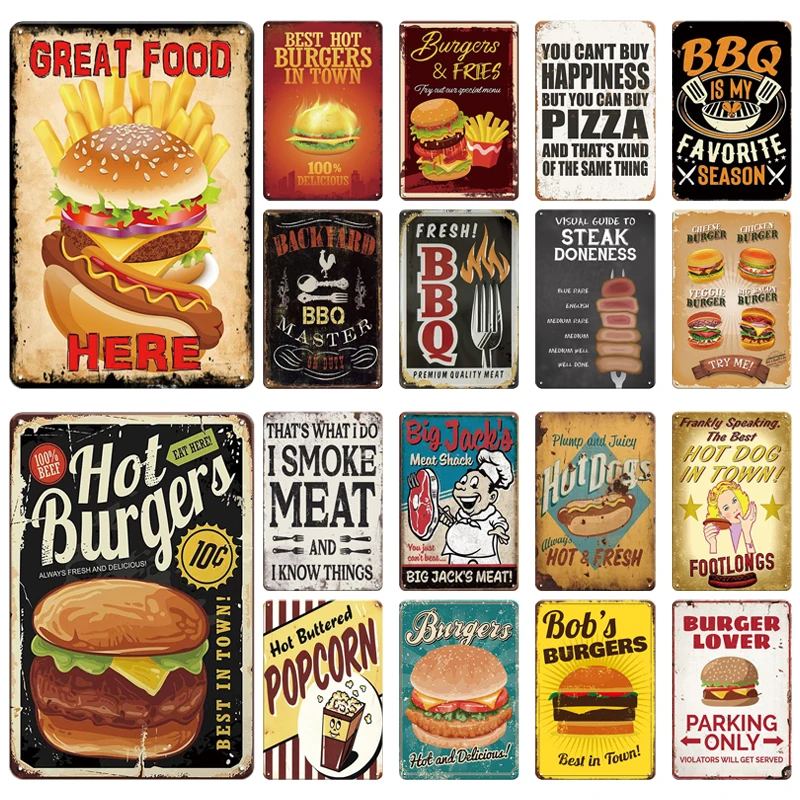 

Burger Sign Best in Town 100% Beef Burgers Vintage Decor Hamburger Kitchen Decorations Wall Plaque Retro Decor Vintage Food Sign