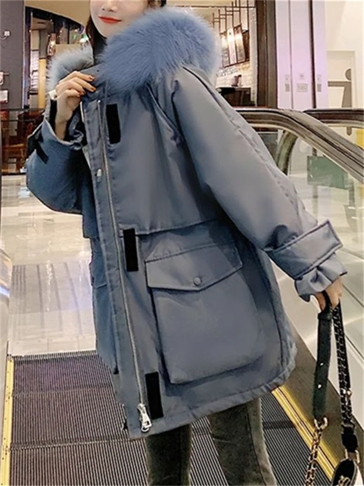 

Женская утепленная куртка с капюшоном, элегантная парка большого размера с длинным рукавом, в Корейском стиле, Осень-зима 2023