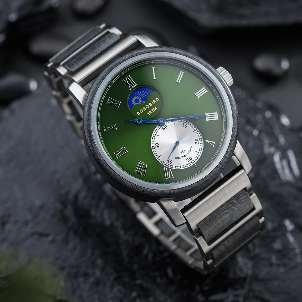 BOBO BIRD часы для мужчин модные часы Топ бренд Moon Phase хронограф деревянные часы Роскошные спортивные кварцевые часы reloj hombre
