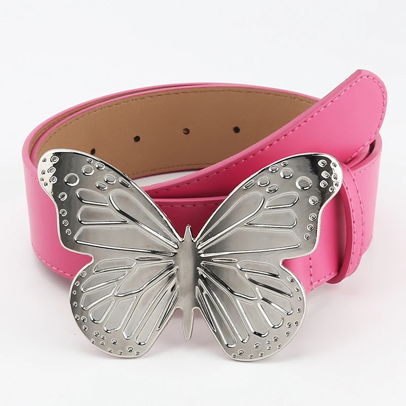 

Новинка, ремень с металлической пряжкой-бабочкой для девушек, платье, джинсовые брюки, пояса, женские розовые, черные поясные ремни, поясной ремень