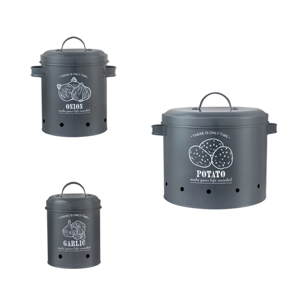 

Potato Storage Garlic Bin Onion Kitchen Container Vegetable Bucket Keeper Tin Canisterpantry Canisters Metal Boxiron