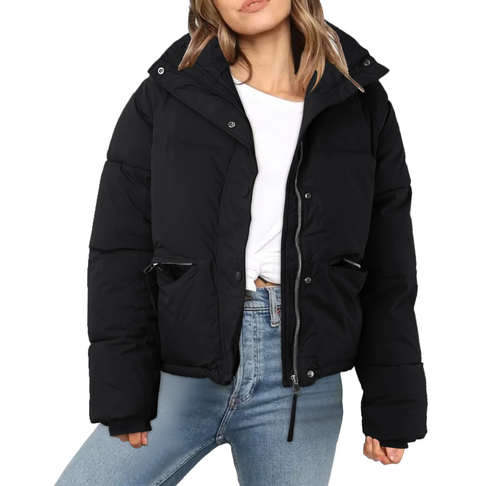 

Women Short Down Jacket Winter Loose Cotton Coat Thickened Bread Coat Fleece Lined Quilted Jacket Women Winter Jacket Women Long