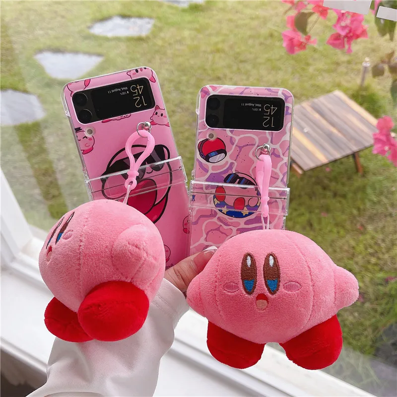 

Japan Cartoon Cute Pink Kirbys 3D Plush Doll Pendant Phone Case For Samsung Galaxy Z Flip 3 4 5G ZFlip3 ZFlip4 Flip3 Flip4 Cover