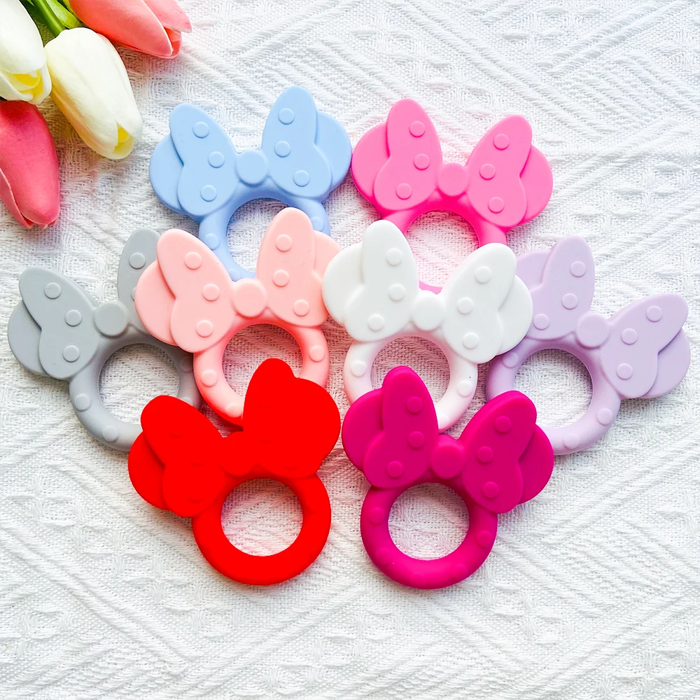 

1PC Silicone Teether Cartoon Mouse Head Animal Food Grade Silicone Teething Toys For Teeth Tiny Rod Baby Teether Gift