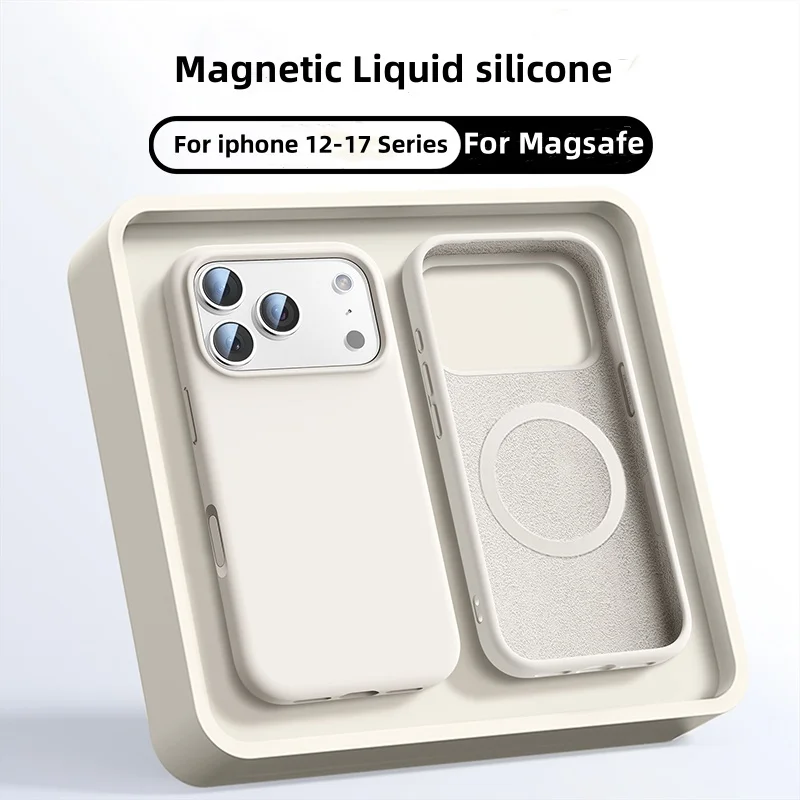 Фото Чехол из жидкого силикона для iPhone с MagSafe для моделей 17 Pro, 16, 13, 14, 15 Pro Max, 12, 15 ProMax, магнитный, для беспроводной зарядки, мягкий чехол №2