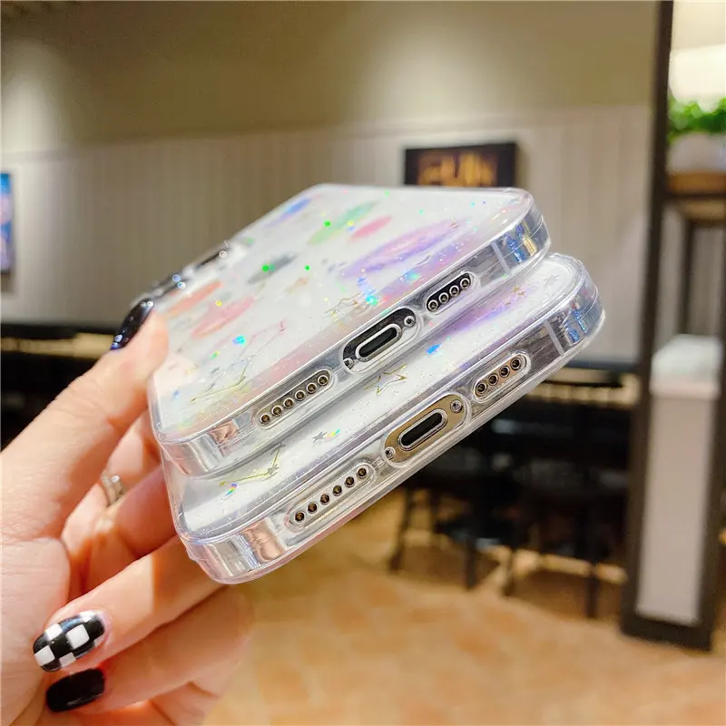 Блестящий Прозрачный чехол для телефона IPhone 13 Pro Max 12 11 XR XS X 7 8 Plus SE мягкий