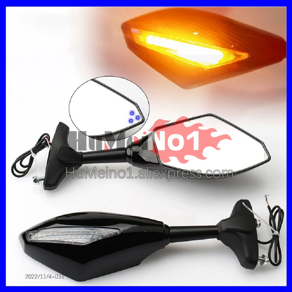 

2X Turn Lights Side Mirrors For KAWASAKI NINJA ZX250 ZX-250 ZX 250R 250 R CC ZX250R 08 09 10 11 12 Turn Signal Rearview Mirrors