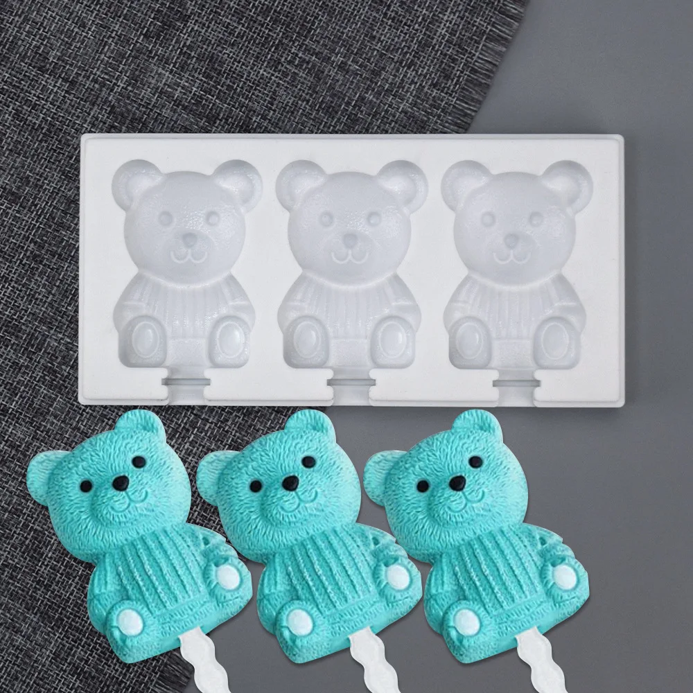 

3 Cavities Cute Bear Ice Cream Silicone Mold Jelly Chocolate Popsicle Cake Mould Cake Decorating Tool Kitchen Baking Accessories