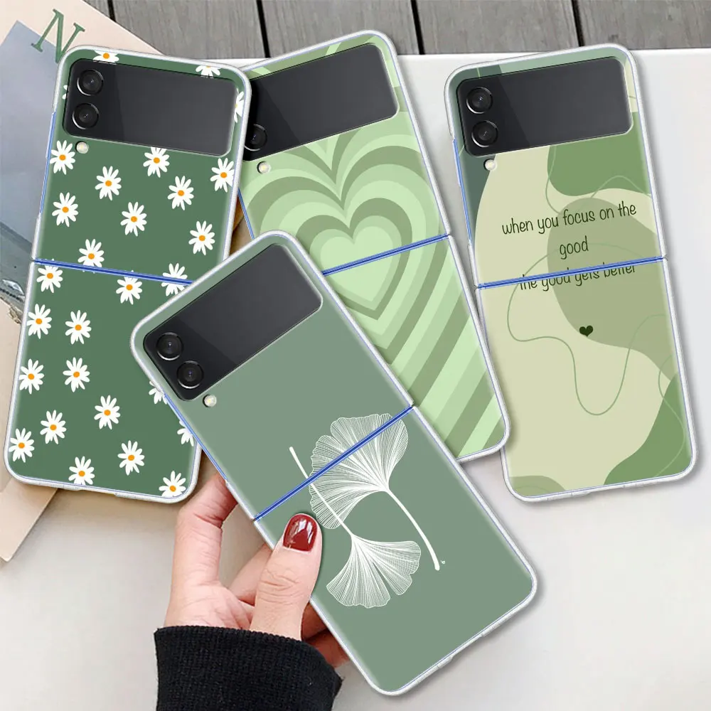 

Green Art Gingko Leaves for Samsung Galaxy Z Flip3 5G Phone Case Suitable Luxury Zflip3 Shell Protective Sleeve Z Flip 3 Cover