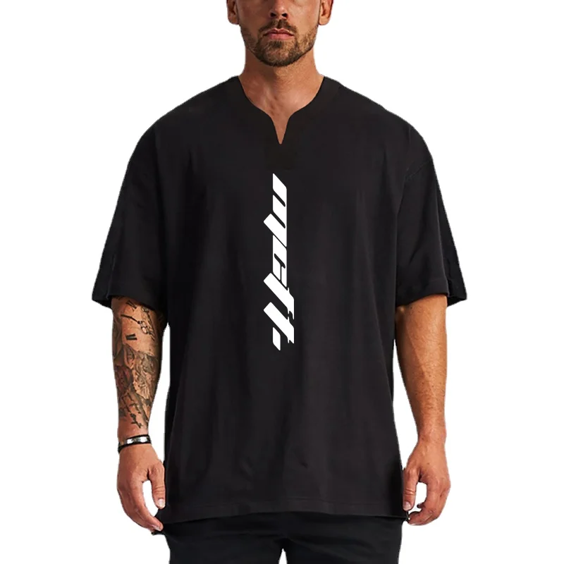 

Футболка мужская с коротким рукавом, модал хлопок, очень большой размер, v-образный вырез, принт, для тренировок, большие размеры, лето