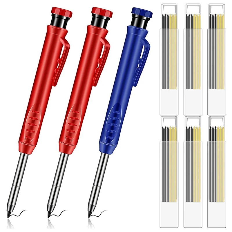 

Mechanical Carpenter Pencil 3 Pieces Solid Carpenter Pencil Set With 6 Tubes Refills For Drawing Scriber Woodworking