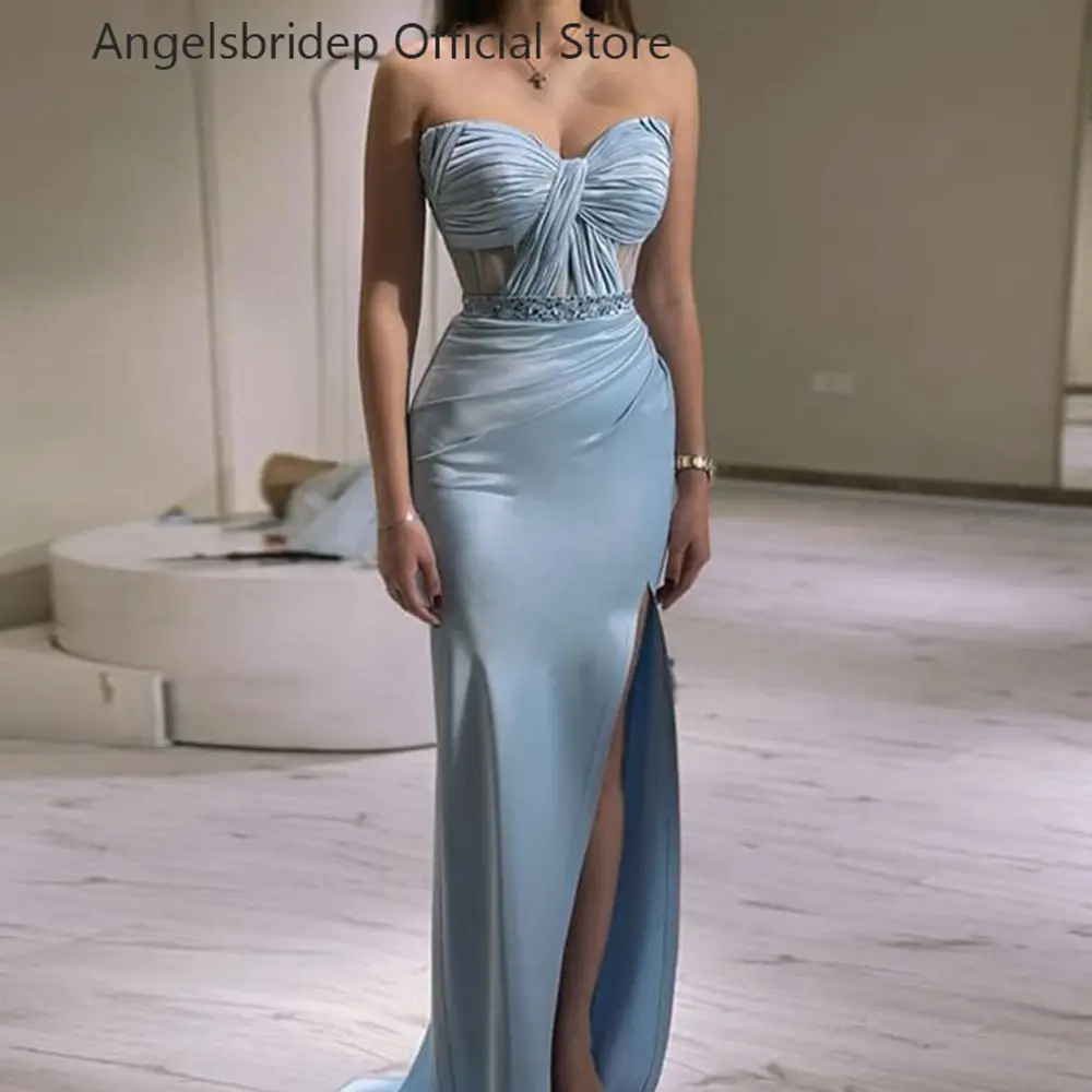 

Angelsbridep Sweetheart Prom Dresses Sleeveless Formal Side Split Pleat Robe De Mariee Pageant Dresses For Women Party Gowns