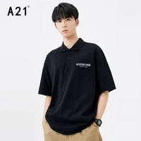 a21 men black oversized lapel short sleeves polo shirt summer 2022 new male fashion printing tops
