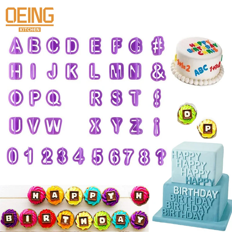 

40Pcs Alphabet Number Character Letter Cookie Cutter Fondant Cake Biscuit Baking Mould DIY Cake Decorating Tools with Handle