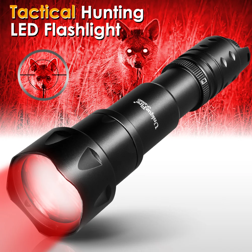 UniqueFire 2002D Fresnel Lens XPE LED Flashlight Red Beam Light Dimmer Swtich Indicator Zoomable Lanterna For Outdoor Hunting