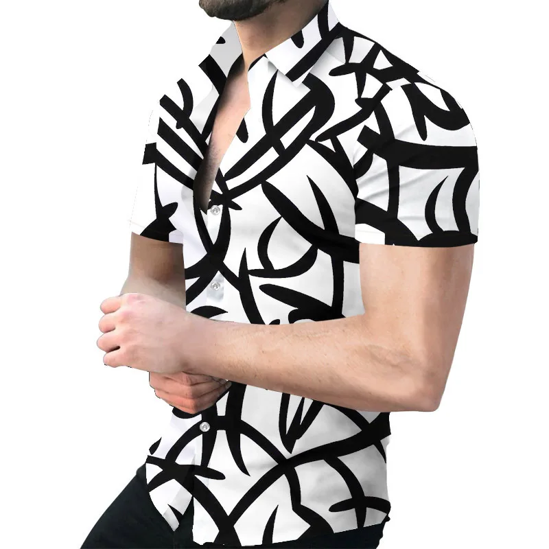 2022 Hot Sale European American Men's Clothing Casual Fashion Printed Shirt Single-Breasted Cardigan Short Sleeve Shirt Men