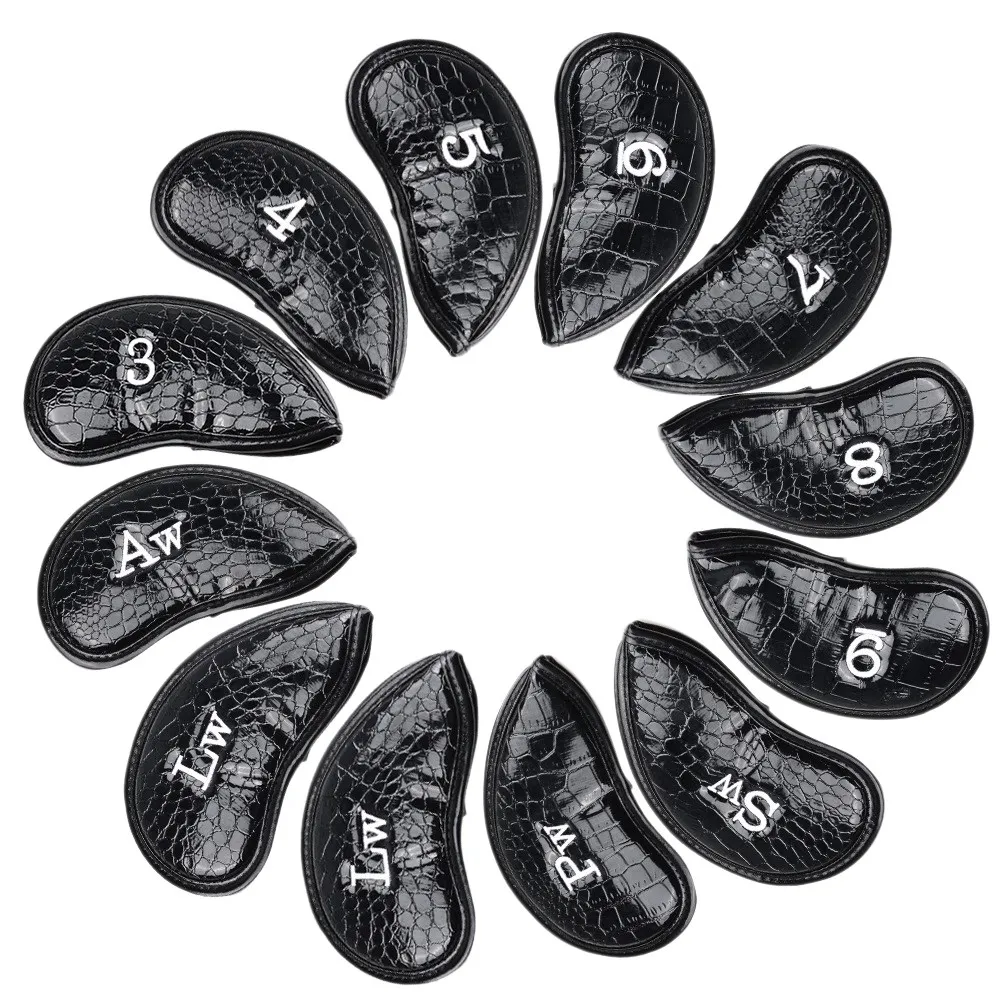 

12Pcs/Set PU Golf Iron Head Covers Golf Club Headcover Waterproof 3-SW Universal Headcovers Black