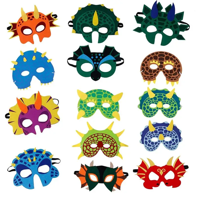 6-18 Pcs Dinosaur Party Masks Elastic EVA Felt Child Foam Dino Face Mask for Kids Cosplay Themed Masquerade April Fools Day Gift