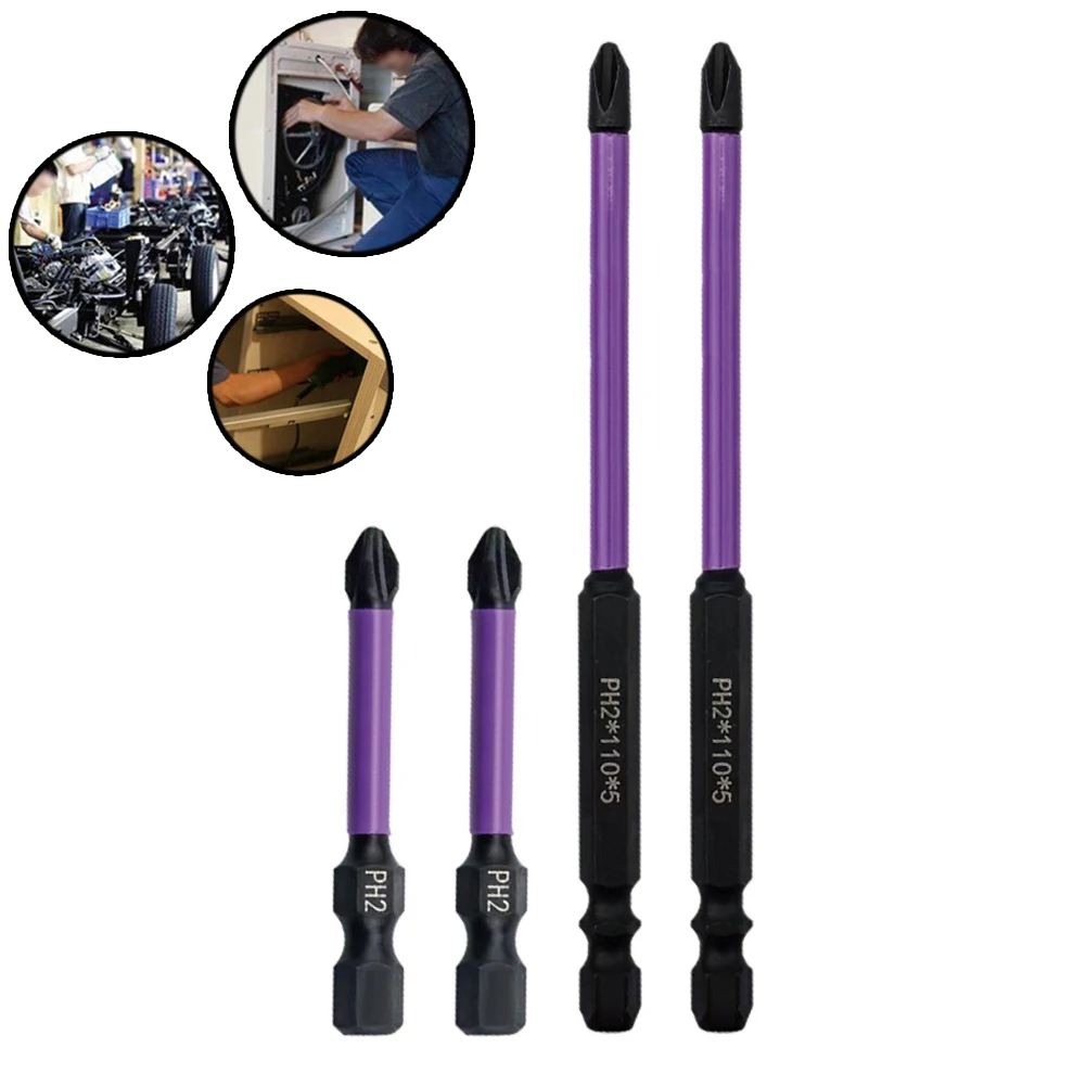 

PH2 Screwdriver Screwdriver Bit 4pcs Set 50mm/110mm Alloy Steel For Electric Screwdrivers Cross Screwdriver Bit