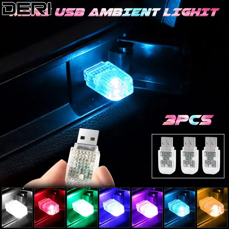 

3pcs Car Atmosphere Bright Lamp Mini USB Colorful Ambient Lights 5V For Cars Laptops Mobile Power Supplies Decoration Lighting