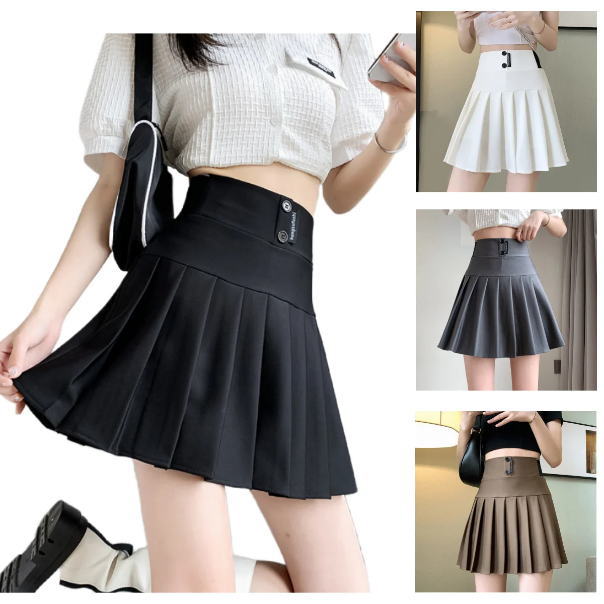 

Black Pleated Skirts Women High Wasit Mini Korean Skirt Preppy Faldas Elegant School Uniform With Lining Shorts Saia Tennis