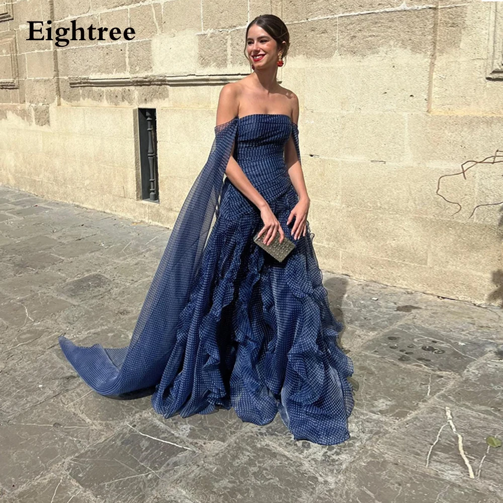 Современные пляжные вечерние платья с открытыми плечами темно-синее платье в