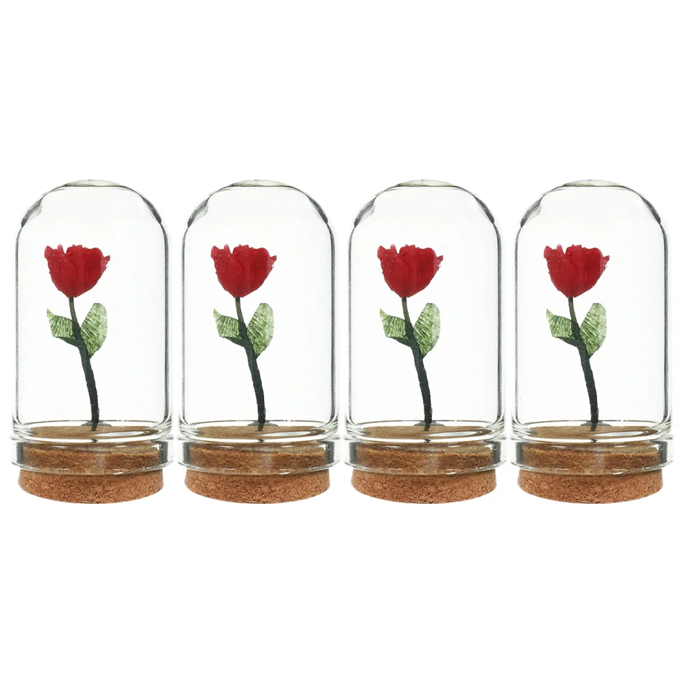 

4 Pcs Fake Mini Boots Domes Crafts Rose Glass Miniature Flower Display Artificial