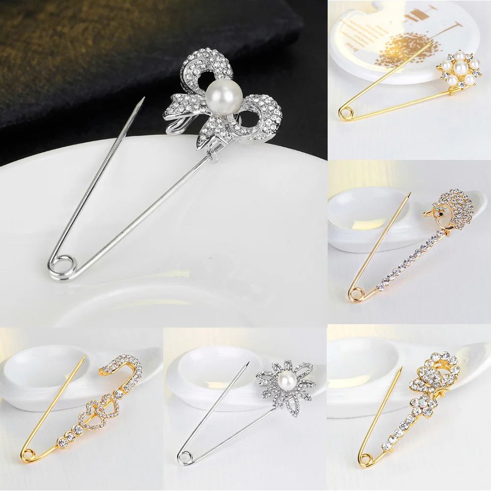 

Rhinestone Crystal Pearl Safety Elegant Bow Pin Brooch For Suit Scarf Corsage Sweater Collar Jewelry For Men Women